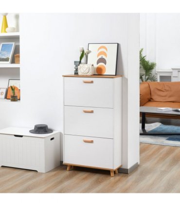 Shoe Storage Cabinet White Particle Board 70L x 23.5W x 122H cm Slimline Design