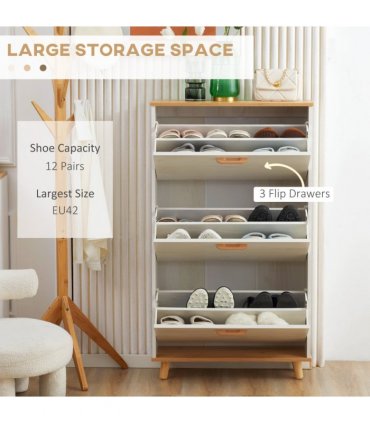 Shoe Storage Cabinet White Particle Board 70L x 23.5W x 122H cm Slimline Design