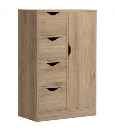 HOMCOM Freestanding Bathroom Cabinet with 4 Drawers and Door Cupboard Natural