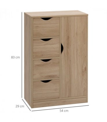 HOMCOM Freestanding Bathroom Cabinet with 4 Drawers and Door Cupboard Natural