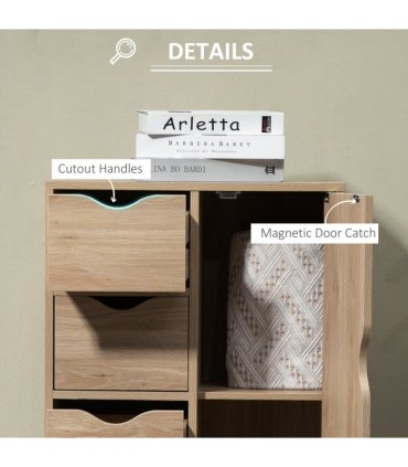 HOMCOM Freestanding Bathroom Cabinet with 4 Drawers and Door Cupboard Natural