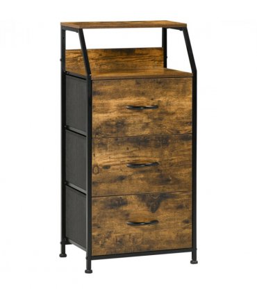 Industrial 3 Drawers Storage Cabinet Rustic Brown MDF 44L x 29W x 92H cm
