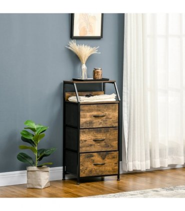 Industrial 3 Drawers Storage Cabinet Rustic Brown MDF 44L x 29W x 92H cm