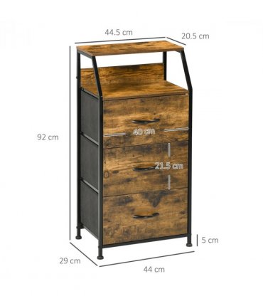 Industrial 3 Drawers Storage Cabinet Rustic Brown MDF 44L x 29W x 92H cm