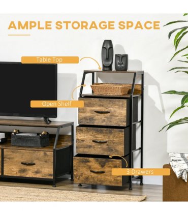 Industrial 3 Drawers Storage Cabinet Rustic Brown MDF 44L x 29W x 92H cm