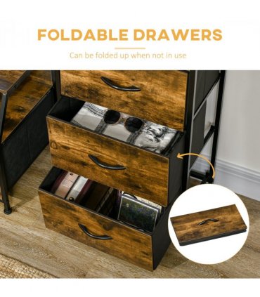 Industrial 3 Drawers Storage Cabinet Rustic Brown MDF 44L x 29W x 92H cm