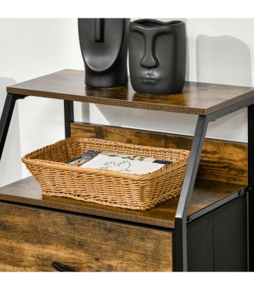 Industrial 3 Drawers Storage Cabinet Rustic Brown MDF 44L x 29W x 92H cm