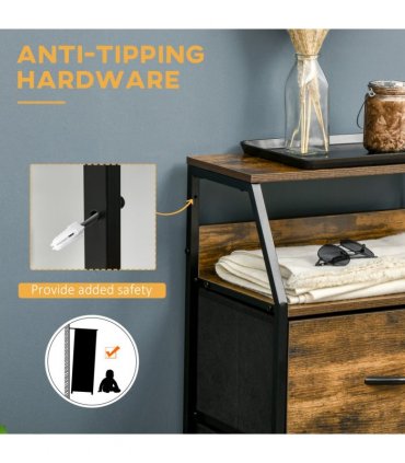 Industrial 3 Drawers Storage Cabinet Rustic Brown MDF 44L x 29W x 92H cm