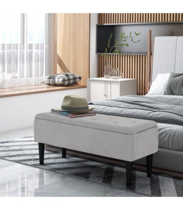 HOMCOM 15" Ottoman Storage Box with Wooden Legs and 47L Storage Capacity, Grey
