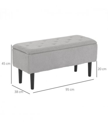 HOMCOM 15" Ottoman Storage Box with Wooden Legs and 47L Storage Capacity, Grey
