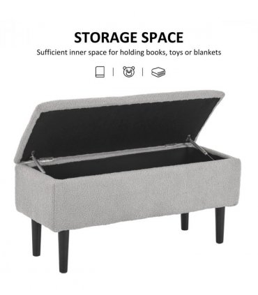 HOMCOM 15" Ottoman Storage Box with Wooden Legs and 47L Storage Capacity, Grey