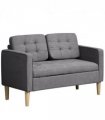 HOMCOM Compact Loveseat Sofa 2 Seater Sofa with Storage and Wood Legs Grey