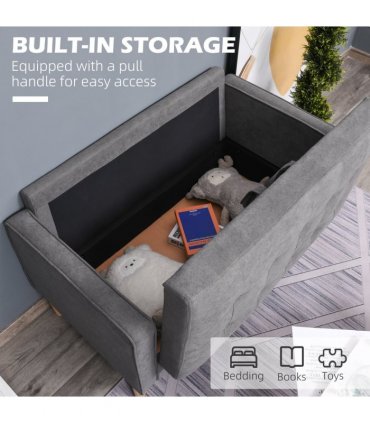 HOMCOM Compact Loveseat Sofa 2 Seater Sofa with Storage and Wood Legs Grey