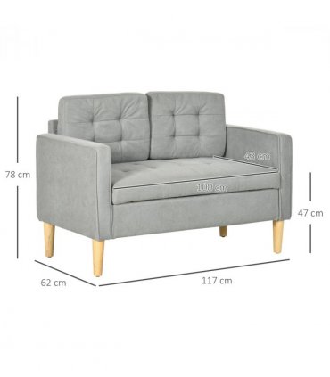 Modern 2 Seater Sofa with Storage Compact Loveseat Sofa for Living Room Grey