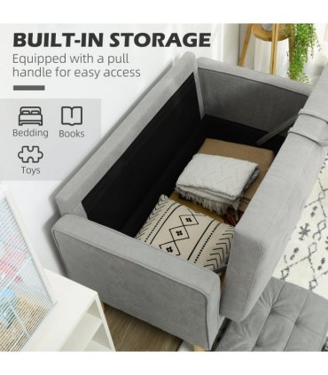 Modern 2 Seater Sofa with Storage Compact Loveseat Sofa for Living Room Grey
