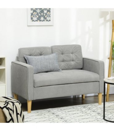 Modern 2 Seater Sofa with Storage Compact Loveseat Sofa for Living Room Grey