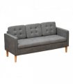 3-Seater Sofa Button-Tufted Fabric Couch with Hidden Storage, Rubberwood Legs