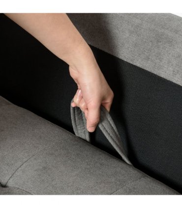 3-Seater Sofa Button-Tufted Fabric Couch with Hidden Storage, Rubberwood Legs