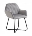 Modern Accent Chair Velvet-Feel Upholstered Lounge Armchair Metal Base Grey