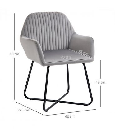 Modern Accent Chair Velvet-Feel Upholstered Lounge Armchair Metal Base Grey