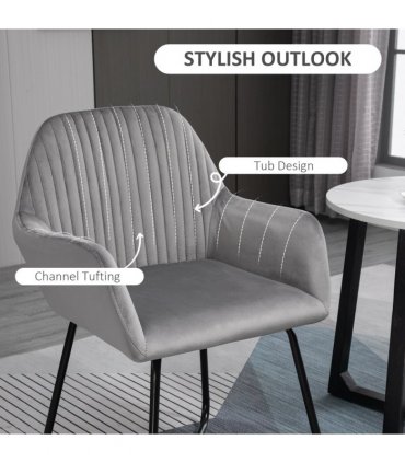 Modern Accent Chair Velvet-Feel Upholstered Lounge Armchair Metal Base Grey