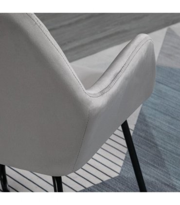 Modern Accent Chair Velvet-Feel Upholstered Lounge Armchair Metal Base Grey