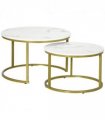 HOMCOM Marble Coffee Table Set of 2, Round Nest of Tables for Living Room