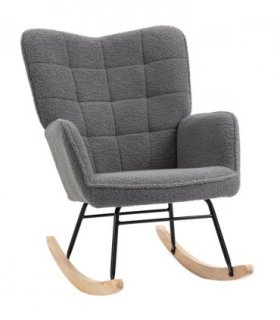 HOMCOM Wingback Rocking Chair for Nursing w/ Steel Frame and Wooden Base Grey
