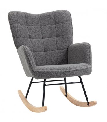 HOMCOM Wingback Rocking Chair for Nursing w/ Steel Frame and Wooden Base Grey