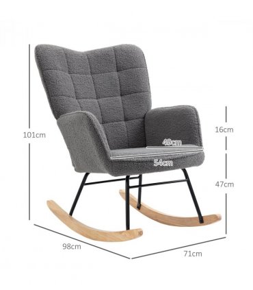 HOMCOM Wingback Rocking Chair for Nursing w/ Steel Frame and Wooden Base Grey