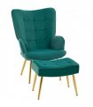 HOMCOM Button Tufted Armchair with Footstool and Gold Tone Steel Legs Dark Green