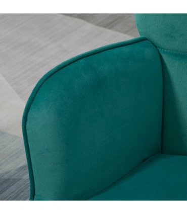 HOMCOM Button Tufted Armchair with Footstool and Gold Tone Steel Legs Dark Green