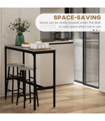 HOMCOM 3 Piece Bar Set, Industrial Kitchen and Chair Set for Small Space, Grey