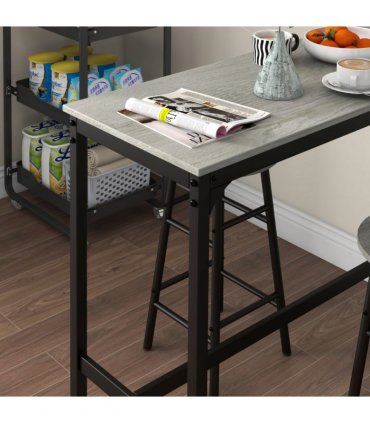 HOMCOM 3 Piece Bar Set, Industrial Kitchen and Chair Set for Small Space, Grey