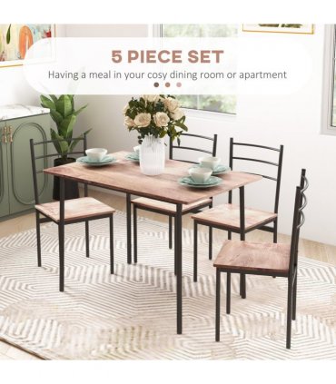 HOMCOM 5 Piece Dining Table and Chairs Set, Space Saving Table and 4 Chairs