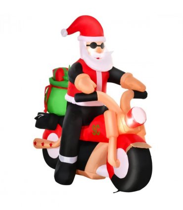 HOMCOM 5.5ft Light-Up Inflatable Santa Claus Riding a Bike Decoration for Lawn