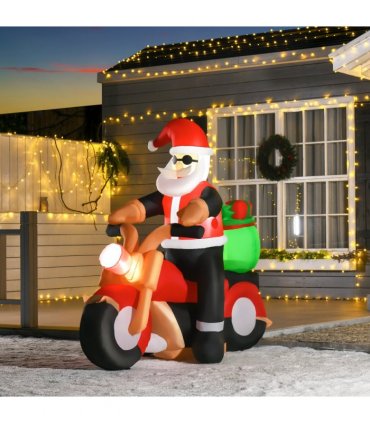 HOMCOM 5.5ft Light-Up Inflatable Santa Claus Riding a Bike Decoration for Lawn