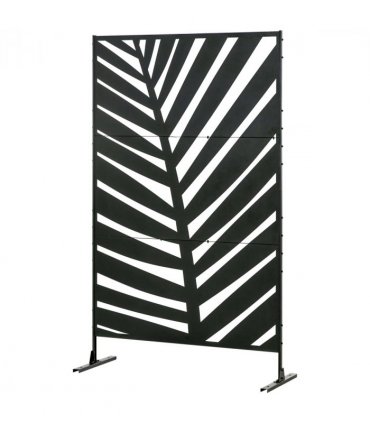 Steel Outdoor Privacy Screen Panel 122L x 45W x 198H cm Black Leaf Design