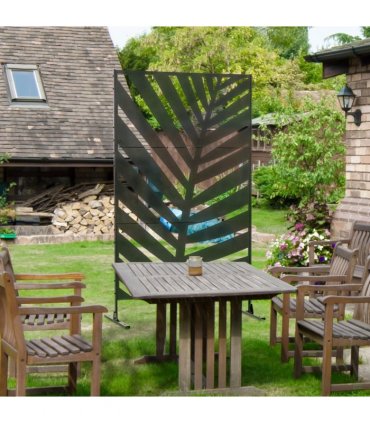 Steel Outdoor Privacy Screen Panel 122L x 45W x 198H cm Black Leaf Design