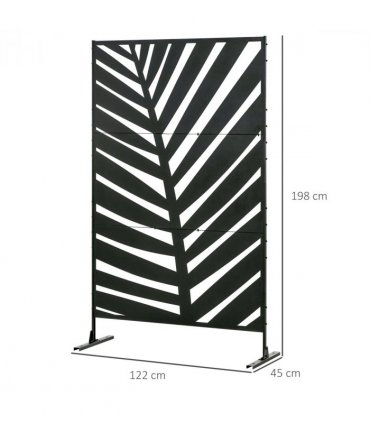 Steel Outdoor Privacy Screen Panel 122L x 45W x 198H cm Black Leaf Design