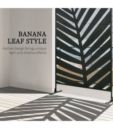 Steel Outdoor Privacy Screen Panel 122L x 45W x 198H cm Black Leaf Design