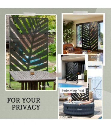 Steel Outdoor Privacy Screen Panel 122L x 45W x 198H cm Black Leaf Design