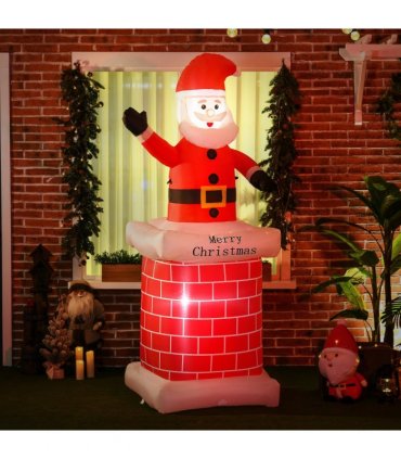 HOMCOM 7ft Christmas Inflatable Santa Claus from Chimney with LED Lights