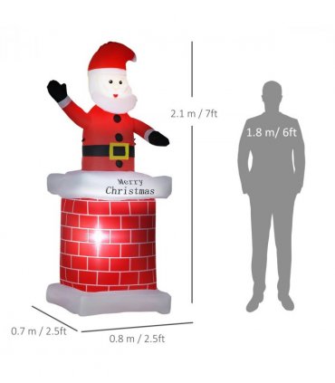 HOMCOM 7ft Christmas Inflatable Santa Claus from Chimney with LED Lights