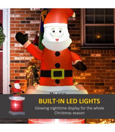 HOMCOM 7ft Christmas Inflatable Santa Claus from Chimney with LED Lights