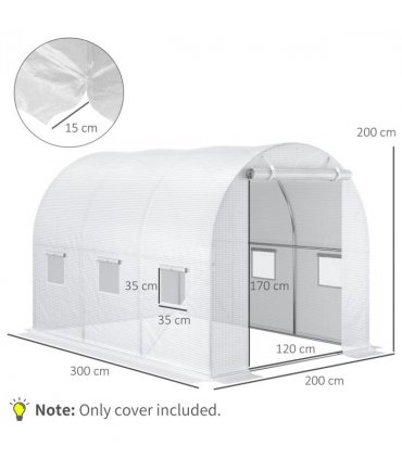 Outsunny 3 x 2 x 2m Replacement Greenhouse Cover w/ Windows, White