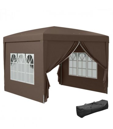 Gazebo - Coffee PVC 295L x 295W x 258H cm Pop Up Canopy with Sides & Carry Bag