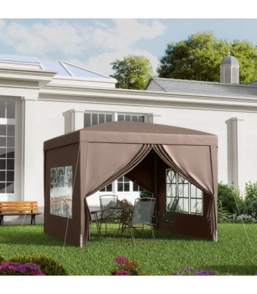 Gazebo - Coffee PVC 295L x 295W x 258H cm Pop Up Canopy with Sides & Carry Bag