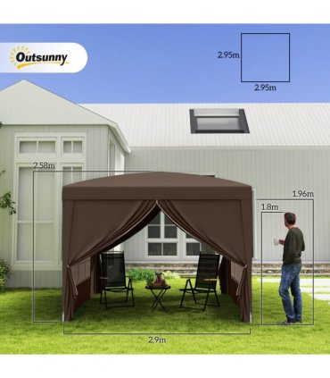 Gazebo - Coffee PVC 295L x 295W x 258H cm Pop Up Canopy with Sides & Carry Bag