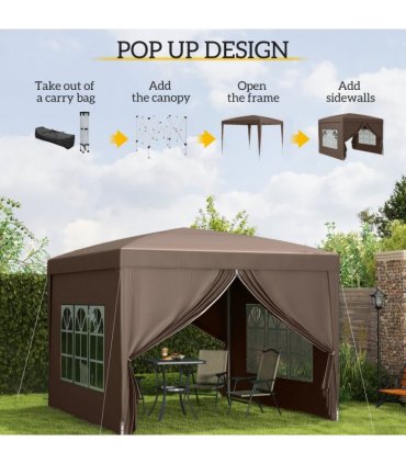 Gazebo - Coffee PVC 295L x 295W x 258H cm Pop Up Canopy with Sides & Carry Bag